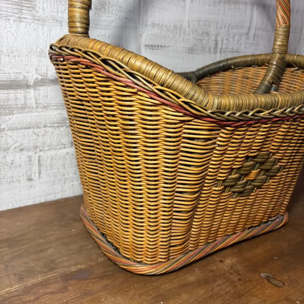 Vintage Wicker Magazine Rack with Handles